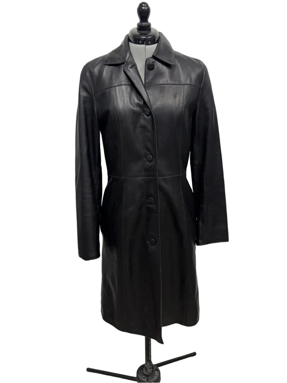 Daniel Canada Sz XS Insulated Genuine Leather Trench Coat Black